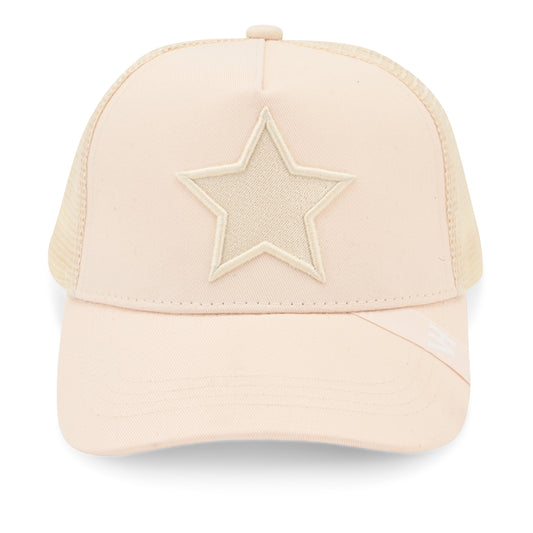 Vintage Havana Trucker Hat for Women & Men – Cream Beige Mesh & Canvas Adjustable Cap with Embroidered Star