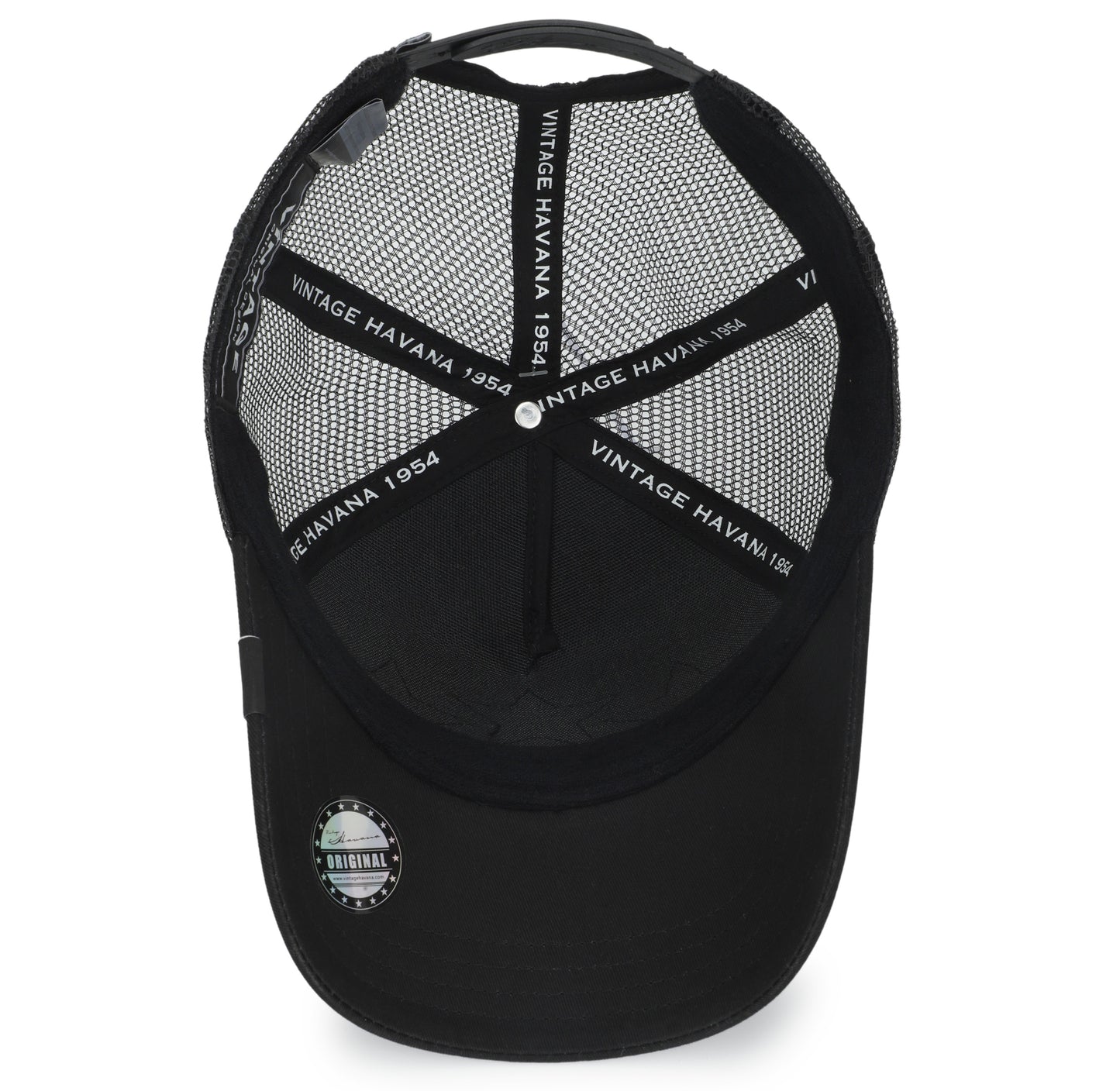 Vintage Havana Black Trucker Hat for Women – Canvas & Mesh Adjustable Snapback Baseball Cap with 3 Black Glitter Stars