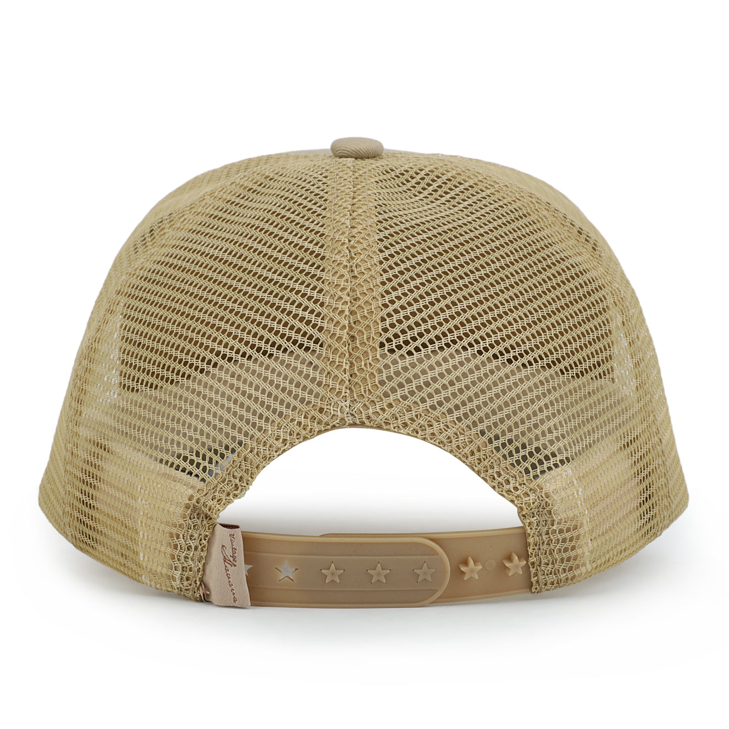 Vintage Havana Trucker Hat for Women & Men – Khaki Mesh & Canvas Adjustable Cap with Brown Cracked Leather Star