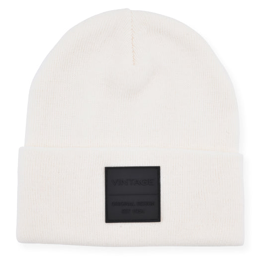 Vintage Havana Off White Beanie for Women & Men | Thick Cuffed Knitted Winter Hat Beanies Unisex Skull Caps| Vintage Logo Patch