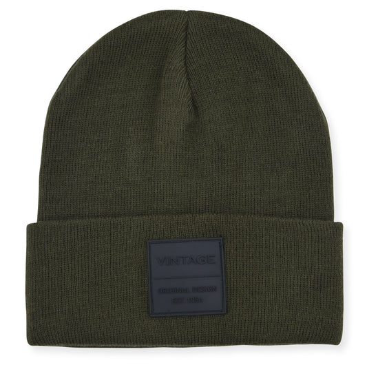Vintage Havana Olive Green Beanie for Women & Men | Thick Cuffed Knitted Winter Hat Beanies Unisex Skull Caps| Vintage Logo Patch