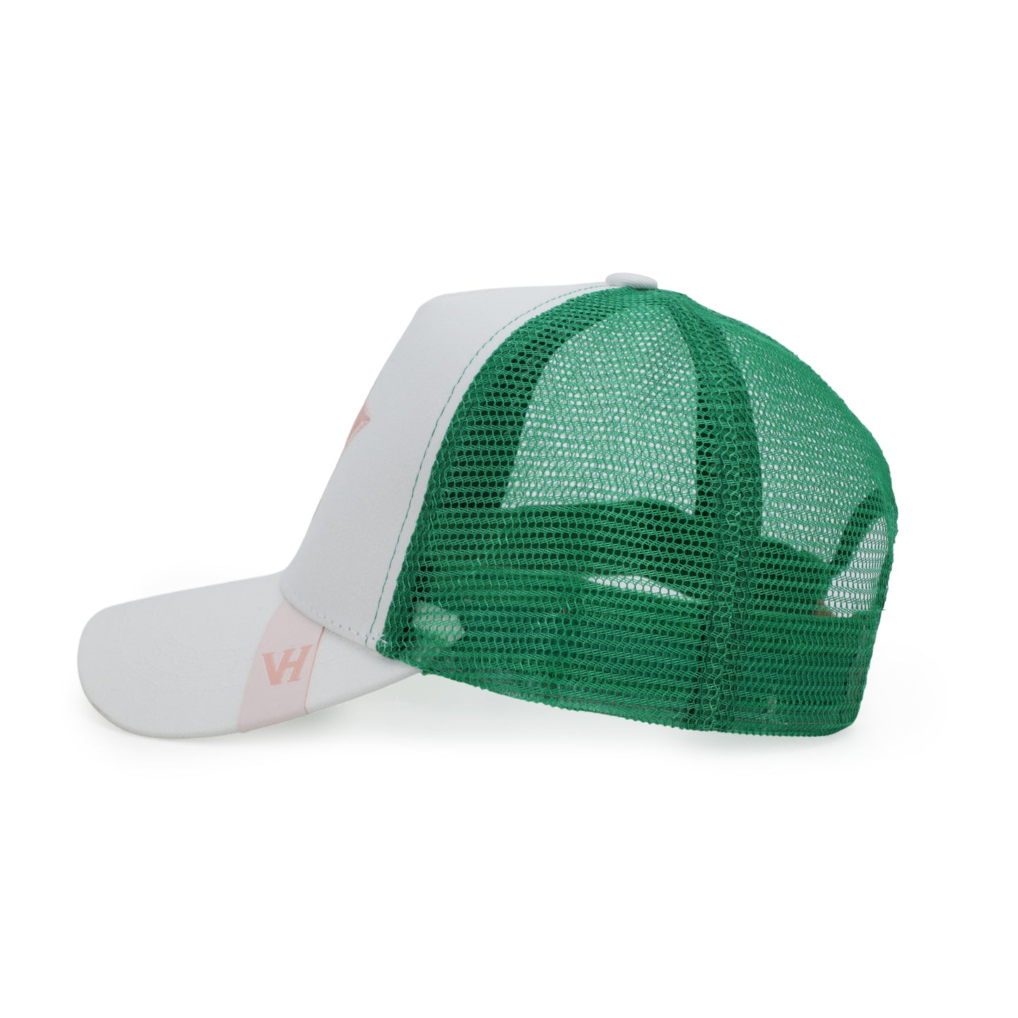 Vintage Havana Trucker Hat for Women – Green Mesh & Off-White Canvas Adjustable Cap with Pink Star
