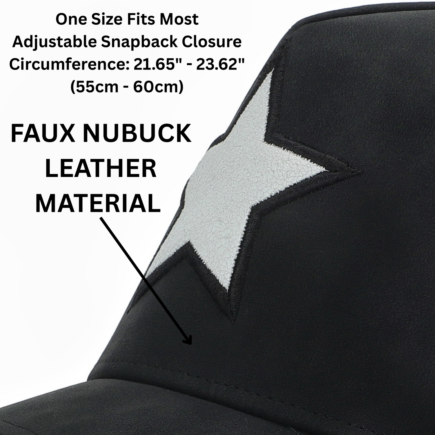 Vintage Havana Trucker Hat for Women & Men – Black Faux Nubuck Leather & Mesh Adjustable Cap with White Cracked Leather Star
