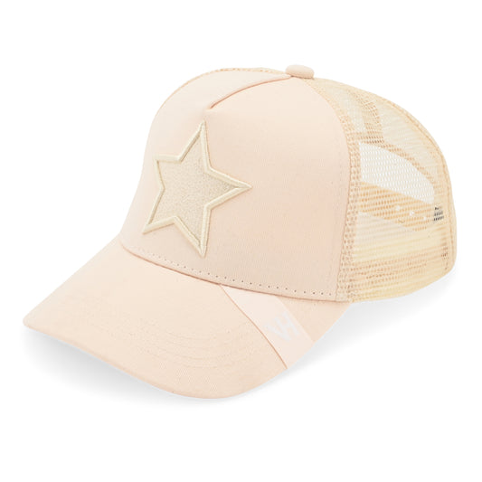Vintage Havana Trucker Hat for Women & Men – Cream Beige Mesh & Canvas Adjustable Cap with Embroidered Star