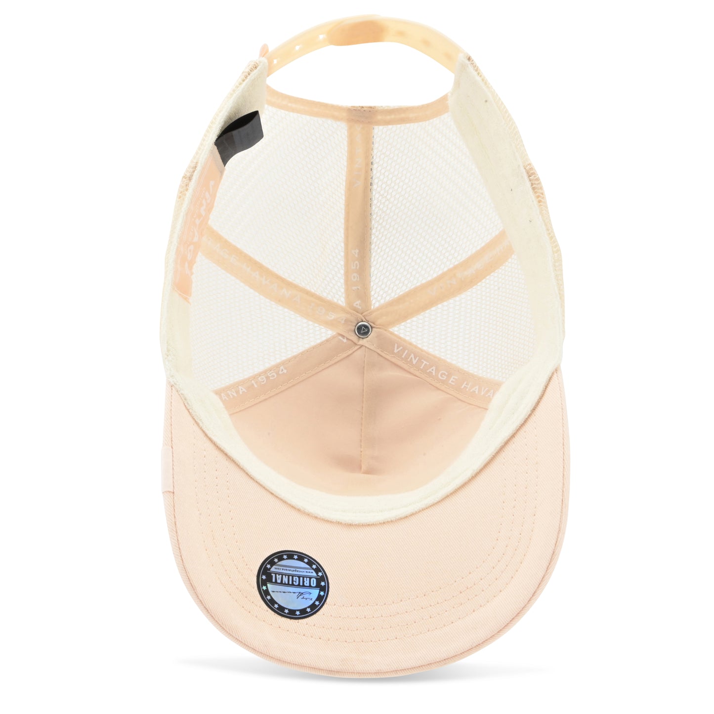 Vintage Havana Trucker Hat for Women & Men – Cream Beige Mesh & Canvas Adjustable Cap with Embroidered Star