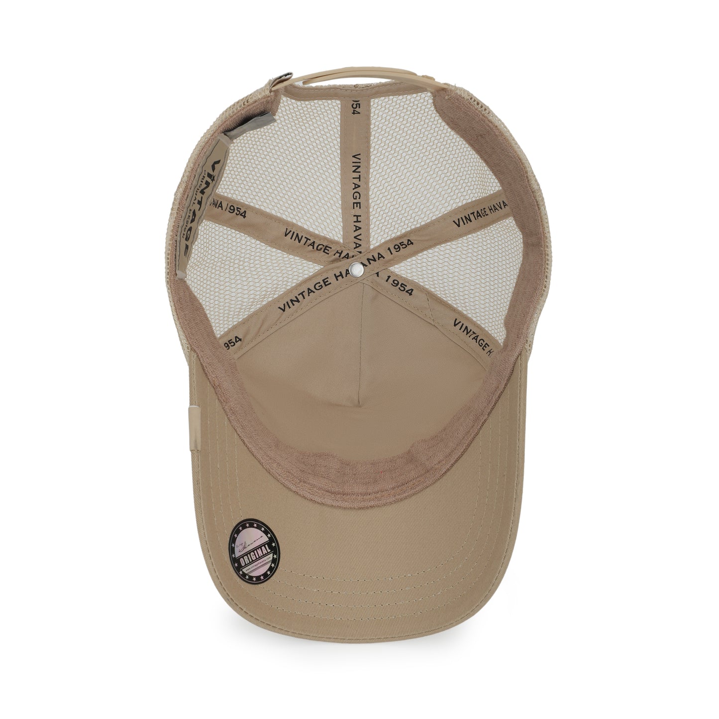 Vintage Havana Trucker Hat for Women – Khaki Mesh & Canvas Adjustable Cap with Glitter Patch & Crocodile Star