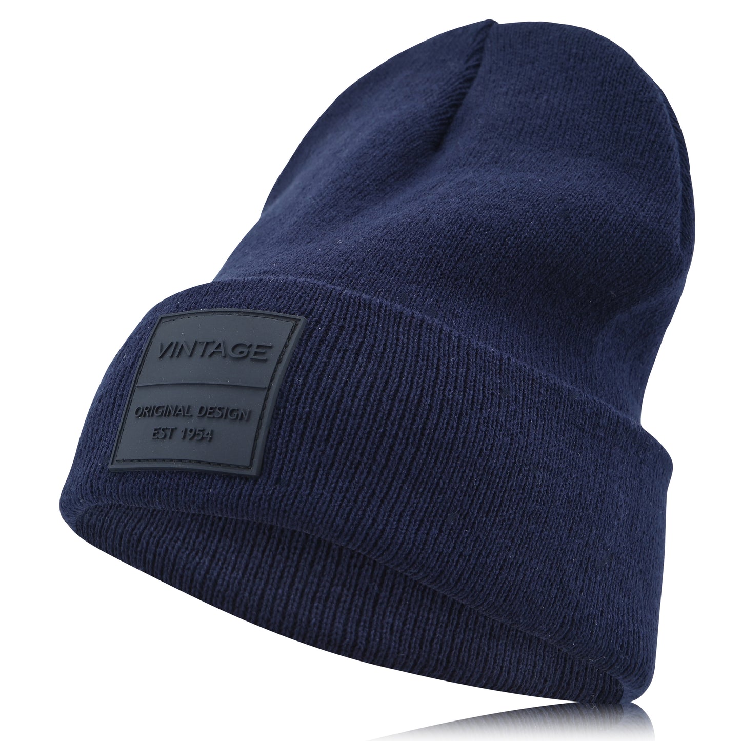 Vintage Havana Navy Beanie for Women & Men | Thick Cuffed Knitted Winter Hat Beanies Unisex Skull Caps| Vintage Logo Patch