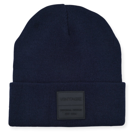 Vintage Havana Navy Beanie for Women & Men | Thick Cuffed Knitted Winter Hat Beanies Unisex Skull Caps| Vintage Logo Patch