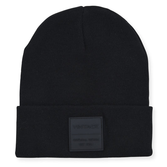 Vintage Havana Black Beanie for Women & Men | Thick Cuffed Knitted Winter Hat Beanies Unisex Skull Caps| Vintage Logo Patch