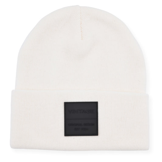 Vintage Havana Off White Beanie for Women & Men | Thick Cuffed Knitted Winter Hat Beanies Unisex Skull Caps| Vintage Logo Patch
