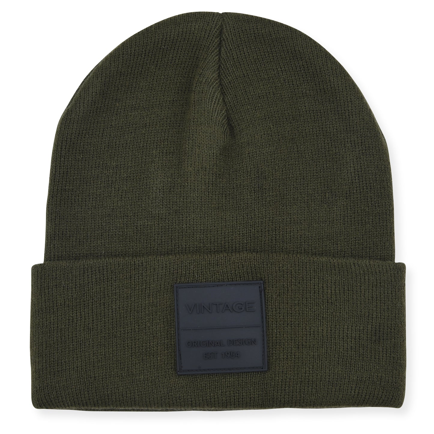 Vintage Havana Olive Green Beanie for Women & Men | Thick Cuffed Knitted Winter Hat Beanies Unisex Skull Caps| Vintage Logo Patch