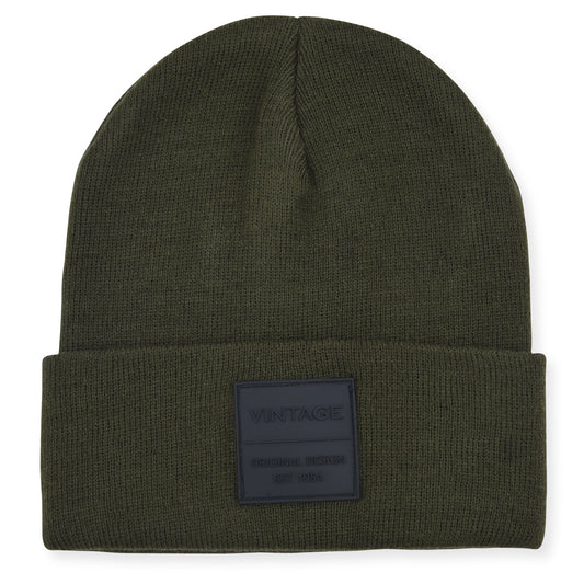 Vintage Havana Olive Green Beanie for Women & Men | Thick Cuffed Knitted Winter Hat Beanies Unisex Skull Caps| Vintage Logo Patch