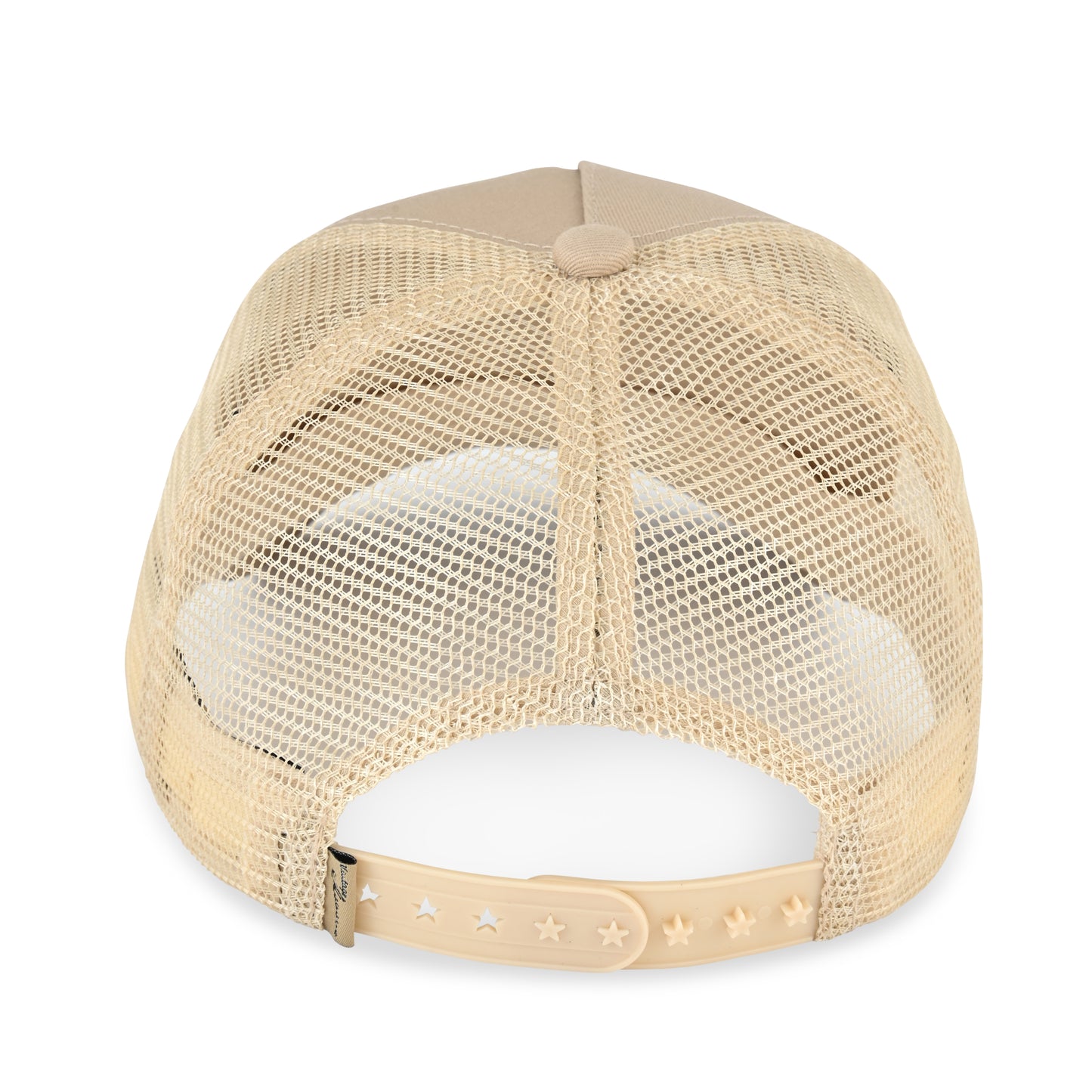 Vintage Havana Trucker Hat for Women – Khaki Mesh & Canvas Adjustable Cap with White Pearl Star & Rope