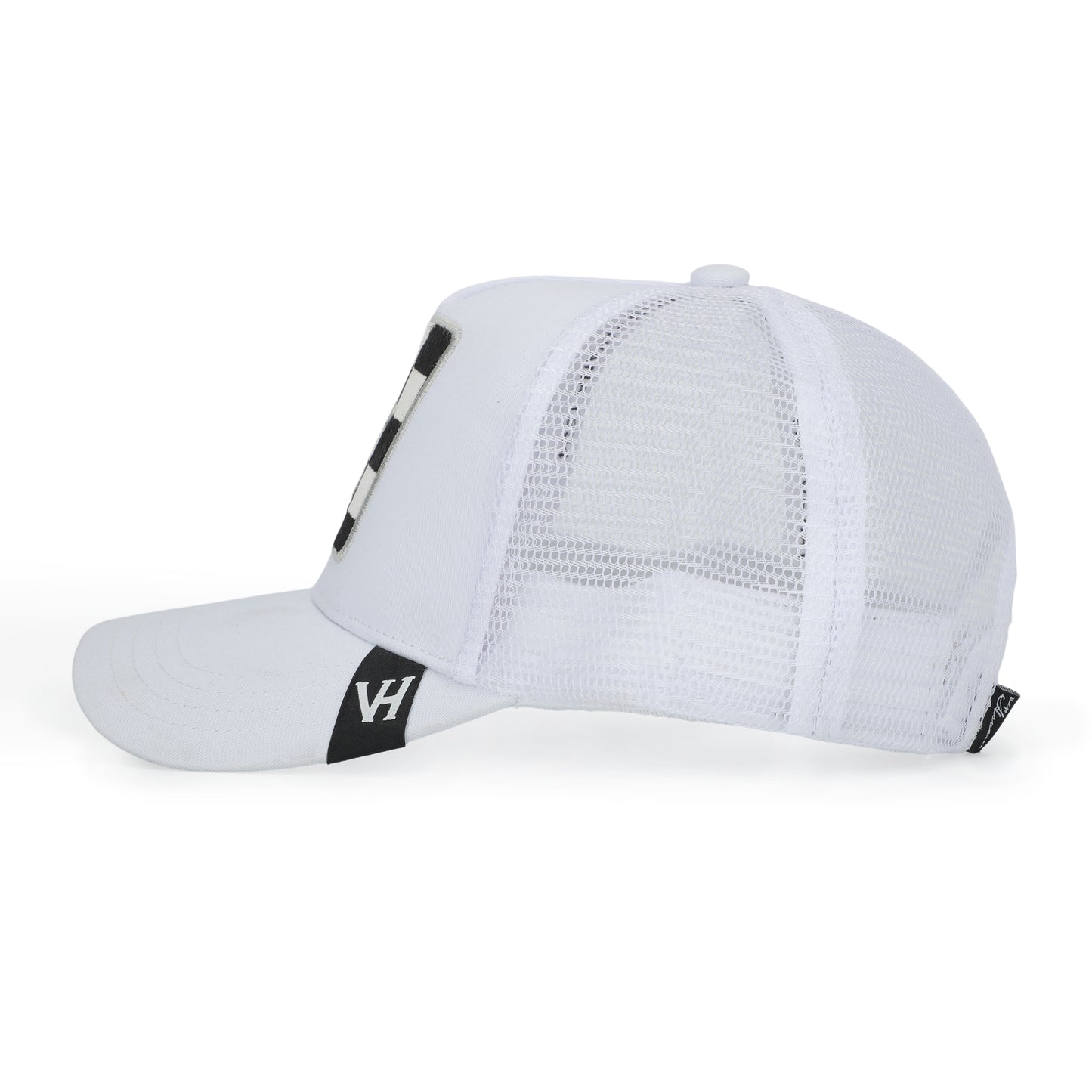 Vintage Havana Trucker Hat for Women – White Mesh & Canvas Adjustable Cap with Checkered Patch & Washed Gold Star