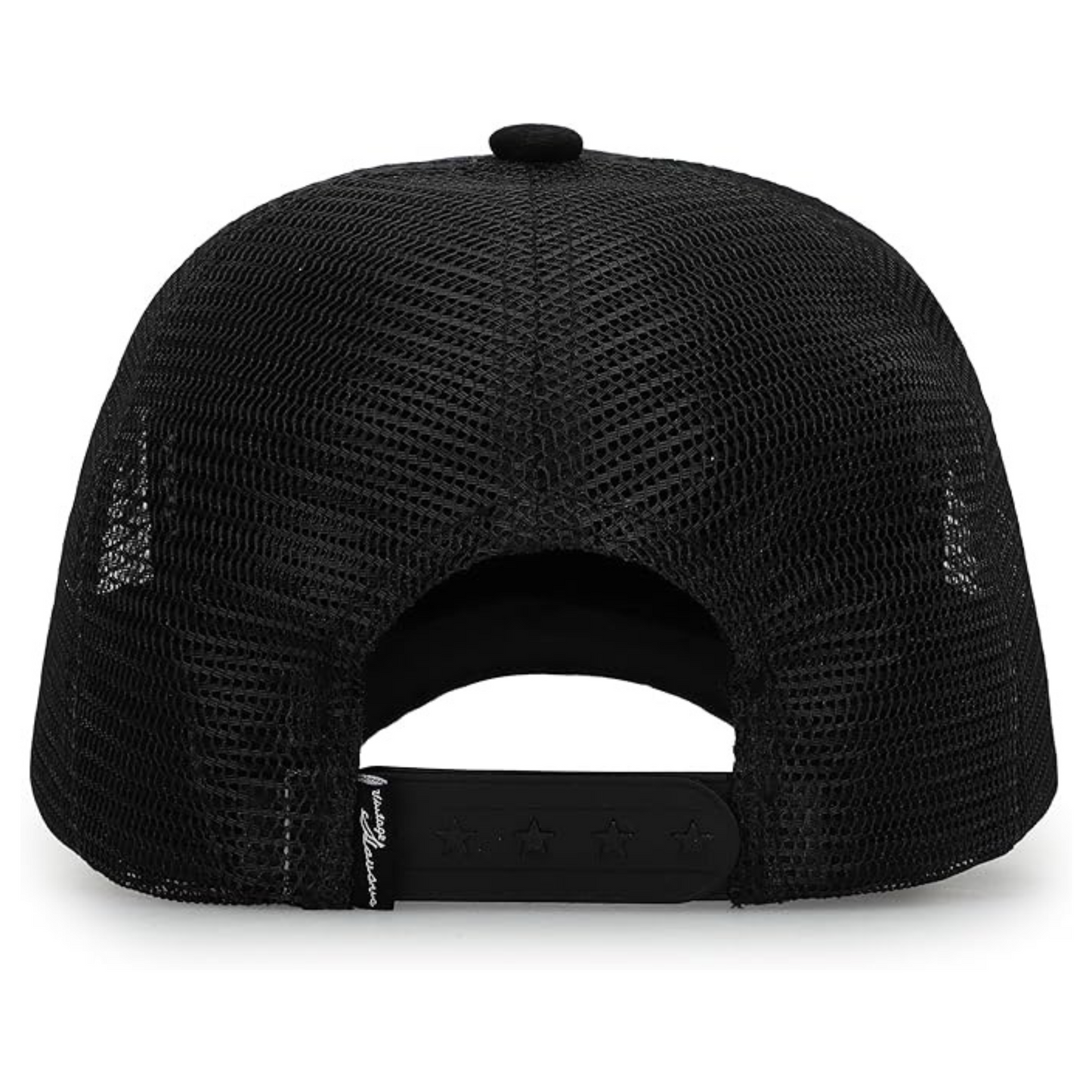 Vintage Havana Trucker Hat for Women – Black Mesh & Canvas Adjustable Cap with Checkered Patch & Washed Gold Star