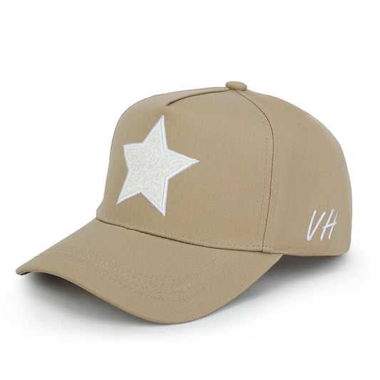 Vintage Havana Trucker Hat for Women  – Khaki Adjustable Cap – Pearl Star