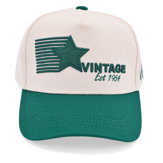 Vintage Havana Trucker Hat for Women & Men – Green & Cream Adjustable Cap – Embroidered Vintage Star