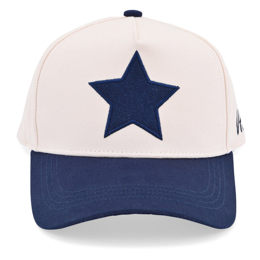 Vintage Havana Trucker Hat for Women & Men – Navy & Tan Adjustable Cap – Embroidered Suede Star