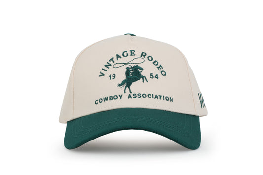 Vintage Havana Trucker Hat for Women & Men – Green & Tan Adjustable Cap – Embroidered "Vintage Rodeo"