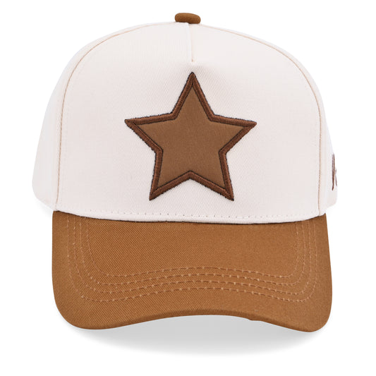 Vintage Havana Trucker Hat for Women & Men – Brown & Cream Adjustable Cap – Embroidered Star